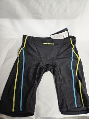 Men's Black Competitive Jammer Swim Shorts with Yellow & Blue Accents